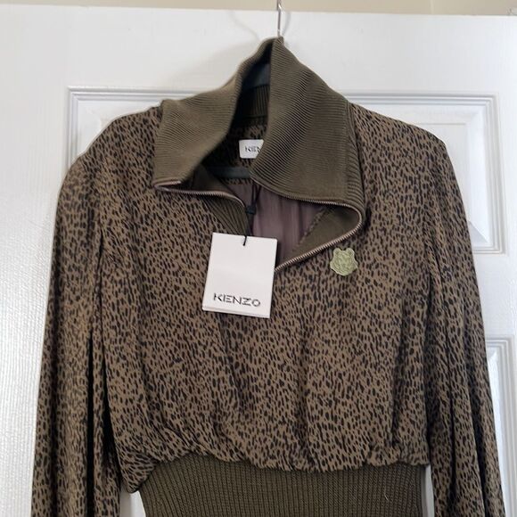 NWT Kenzo Fall/Winter 2020 Women’s Midi Leopard Mixed Material Dress - Picture 7 of 10